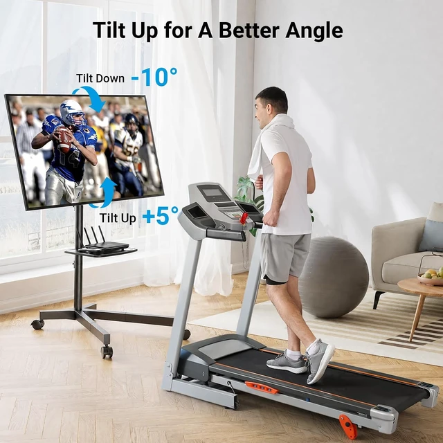 Alt view image 6 of 7 - Rolling TV Stand for 26-65 Inch TVs up to 88 lbs, Mobile Outdoor TV Stand with Shelf & Large Base, Tilt TV Stand with Wheels, Portable TV Cart for Bedroom, Max VESA 400x400mm, PSTVMC06B-B