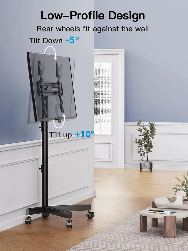 Alt view image 3 of 7 - Rolling TV Stand for 2362 Inch TVs, Outdoor Mobile TV Cart Holds up to 99 lbs, Portable TV Stand on Wheels for Bedroom and Living Room, Max VESA 400x400mm, PSTVMC04B-B