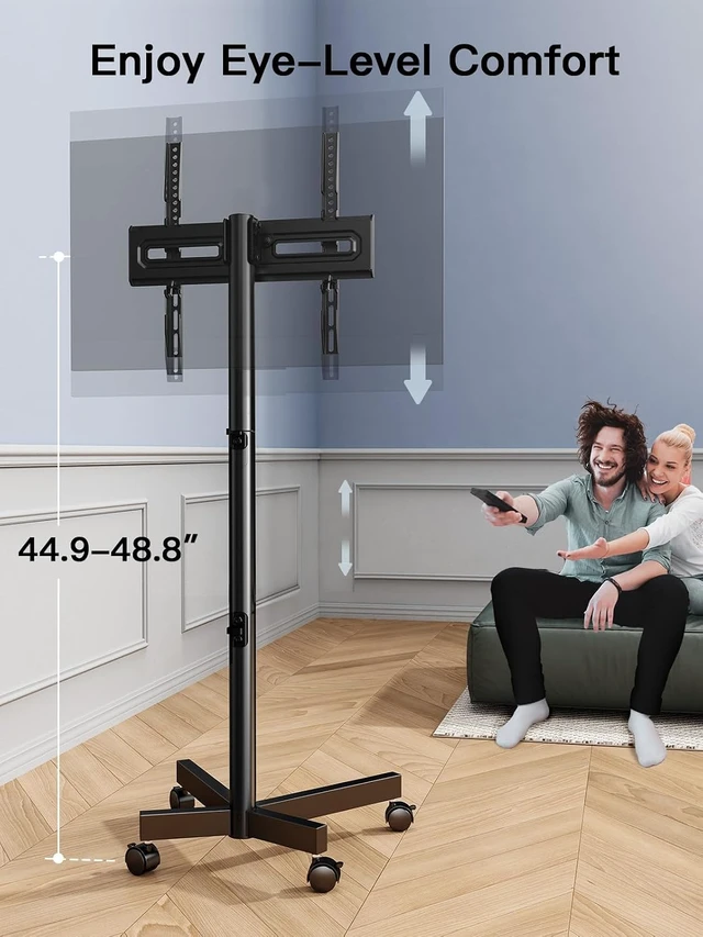 Alt view image 4 of 7 - Rolling TV Stand for 2362 Inch TVs, Outdoor Mobile TV Cart Holds up to 99 lbs, Portable TV Stand on Wheels for Bedroom and Living Room, Max VESA 400x400mm, PSTVMC04B-B