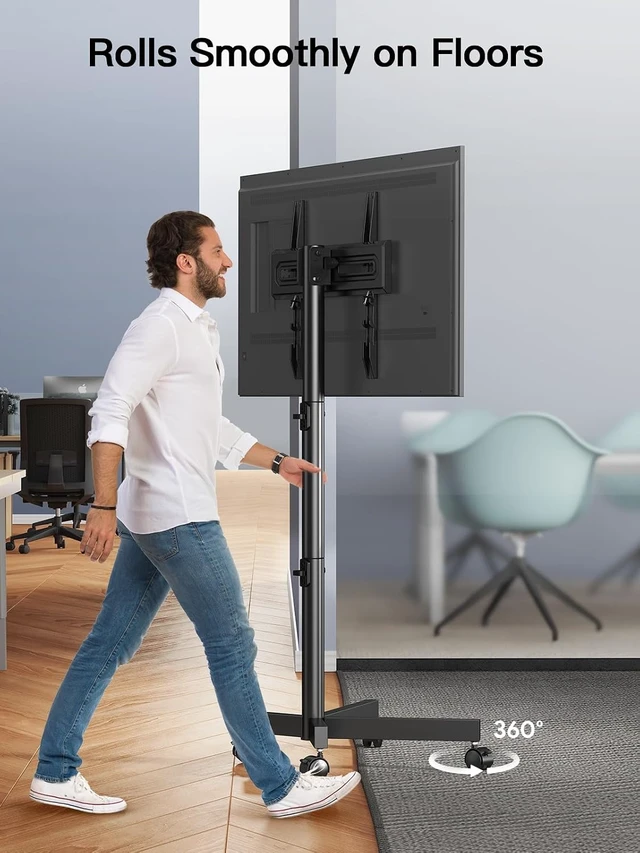 Alt view image 7 of 7 - Rolling TV Stand for 2362 Inch TVs, Outdoor Mobile TV Cart Holds up to 99 lbs, Portable TV Stand on Wheels for Bedroom and Living Room, Max VESA 400x400mm, PSTVMC04B-B