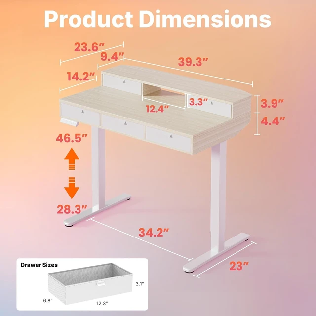 Alt view image 2 of 7 - 40 x 24 Inch Electric Standing Desk with 4 Drawers, Natural