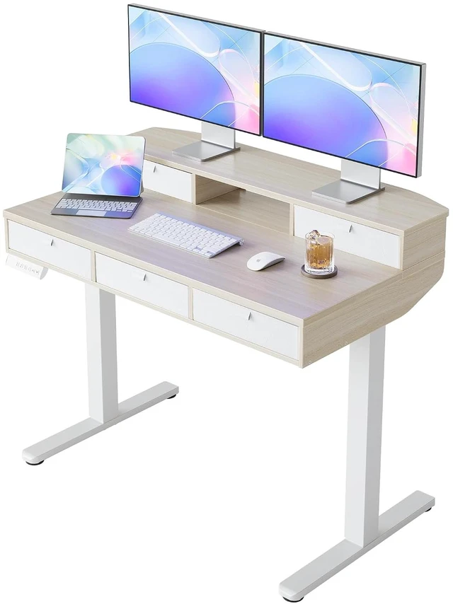 Main image of 40 x 24 Inch Electric Standing Desk with 4 Drawers, Natural