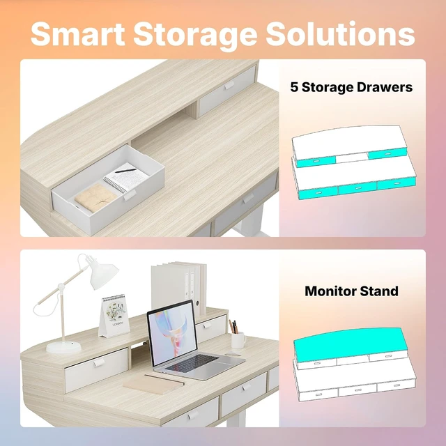 Alt view image 3 of 7 - 40 x 24 Inch Electric Standing Desk with 4 Drawers, Natural