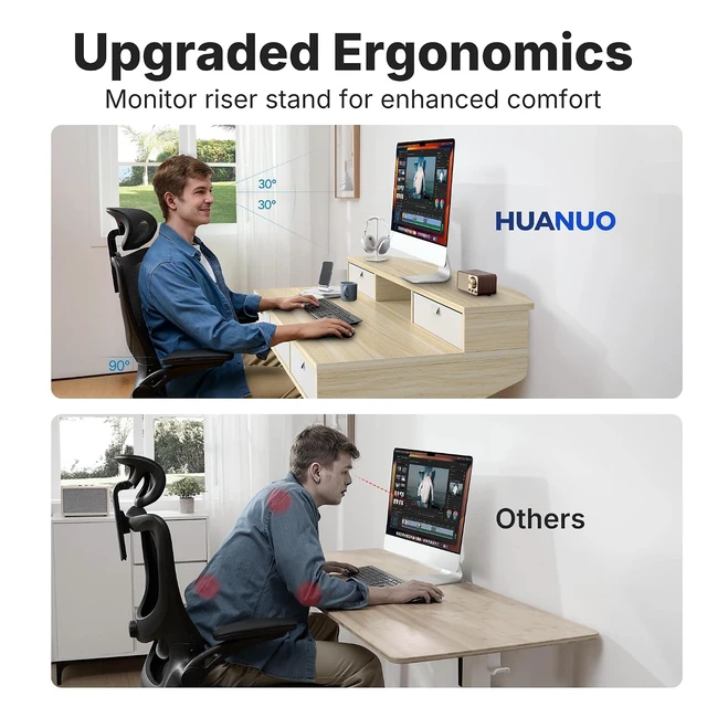 Alt view image 5 of 7 - 40 x 24 Inch Electric Standing Desk with 4 Drawers, Natural