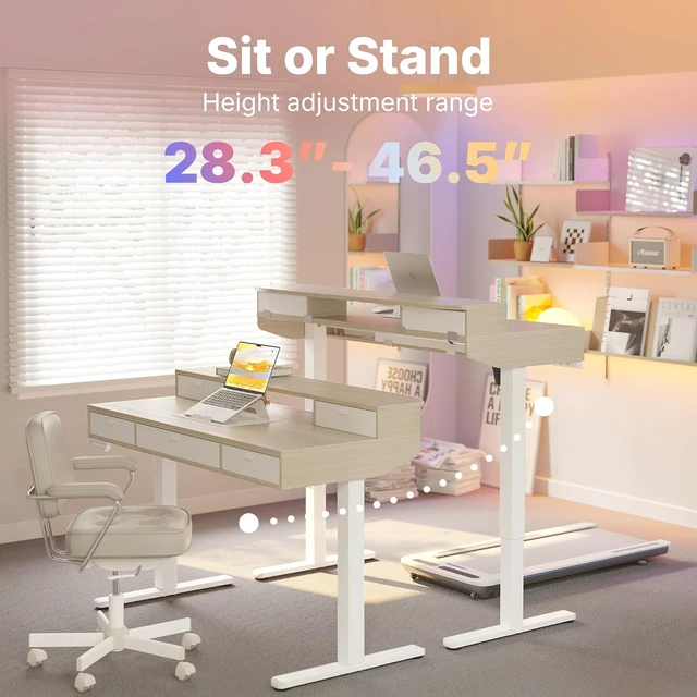 Alt view image 6 of 7 - 40 x 24 Inch Electric Standing Desk with 4 Drawers, Natural
