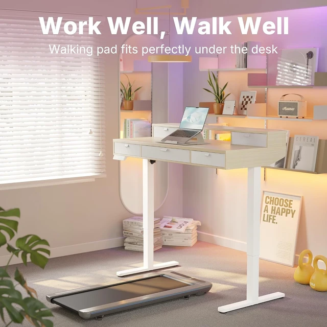 Alt view image 7 of 7 - 40 x 24 Inch Electric Standing Desk with 4 Drawers, Natural