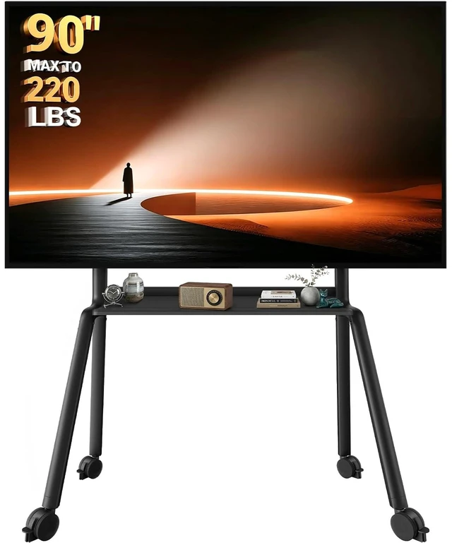 Main image of Rolling TV Stand for 4290 TVs up to 220 lbs, Four Leg Heavy Duty TV Stand with Lockable Wheels, Outdoor Height Adjustable Mobile TV Cart with Anti-Drop Shelf, Max VESA 800x600mm, PGTVC45B
