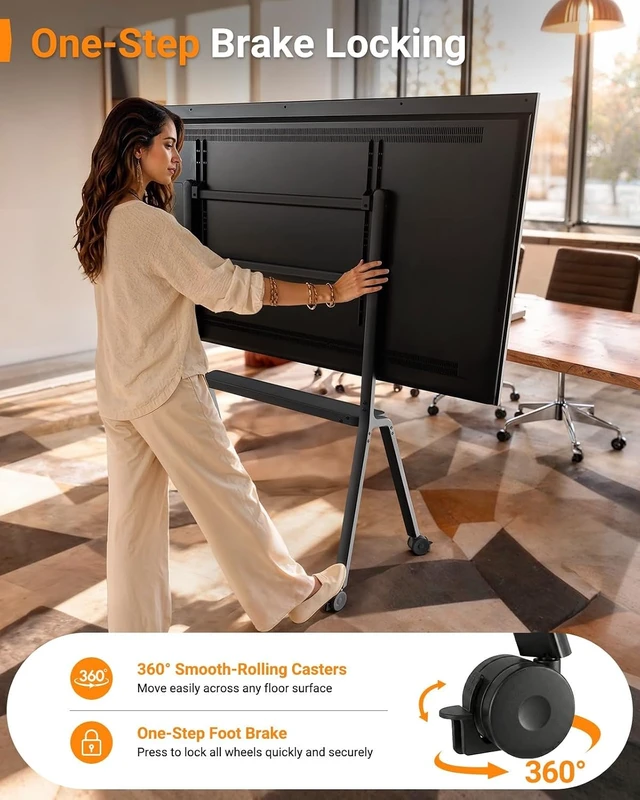 Alt view image 5 of 7 - Rolling TV Stand for 4290 TVs up to 220 lbs, Four Leg Heavy Duty TV Stand with Lockable Wheels, Outdoor Height Adjustable Mobile TV Cart with Anti-Drop Shelf, Max VESA 800x600mm, PGTVC45B