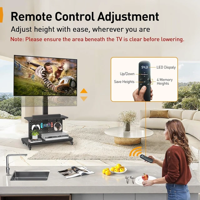 Alt view image 3 of 7 - Motorized Mobile TV Stand with Pegboard Storage for 3280" TVs