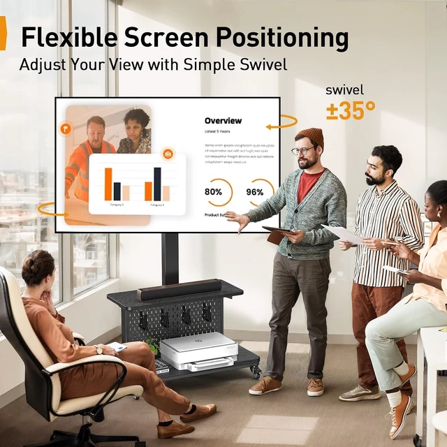 Alt view image 6 of 7 - Motorized Mobile TV Stand with Pegboard Storage for 3280" TVs