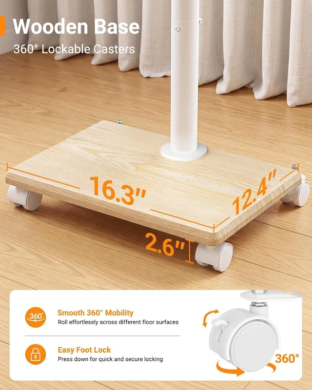 Alt view image 2 of 7 - Rolling TV Stand with Wheels for 32-60 Inch TVsWooden Base