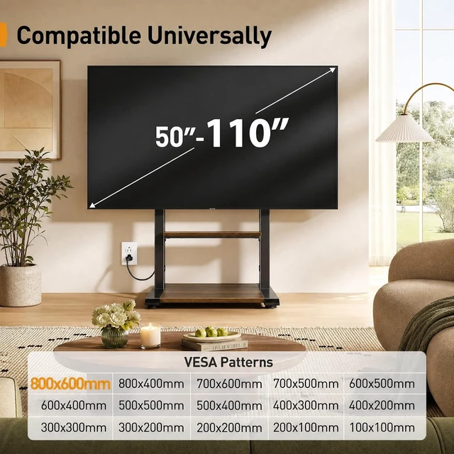 Alt view image 2 of 7 - Floor TV Stand with Power Strip for 50110 inch TVs up to 250 lbs