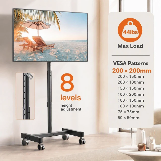 Alt view image 2 of 7 - Rolling TV Stand for 13-50 inch & 30° Tilt TVs Holds 44lbs