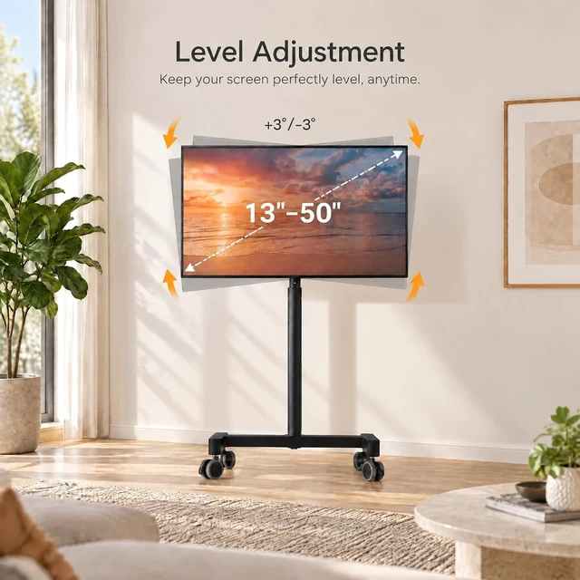 Alt view image 4 of 7 - Rolling TV Stand for 13-50 inch & 30° Tilt TVs Holds 44lbs