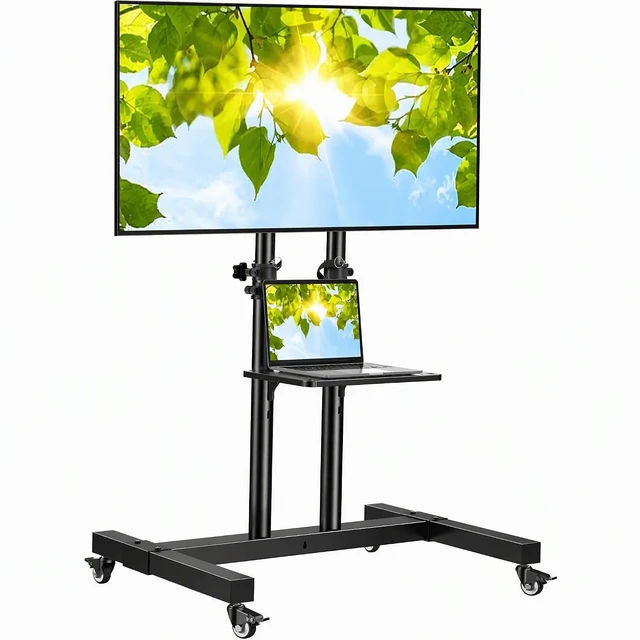 Main image of Rolling TV Stand on Wheels for 32-83 Inch Screens up to 110lbs, Mobile TV Cart Height Adjustable Portable Outdoor TV Stand Tilt Rolling TV Cart with Shelf Max VESA 600x400mm PSTVMC03