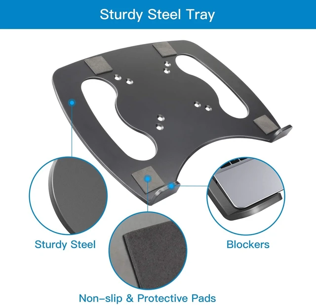 Alt view image 3 of 7 - Laptop Tray Steel Notebook Holder for Monitor VESA Mount Stand Fits VESA 100x100 mm Mounting Holes with M4 Screws, 22lbs Capacity with Vented Cooling Platform