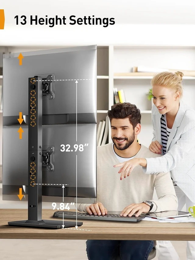 Alt view image 4 of 7 - Dual Vertical Monitor Stand for 1340 inch Screens up to 44 lbs