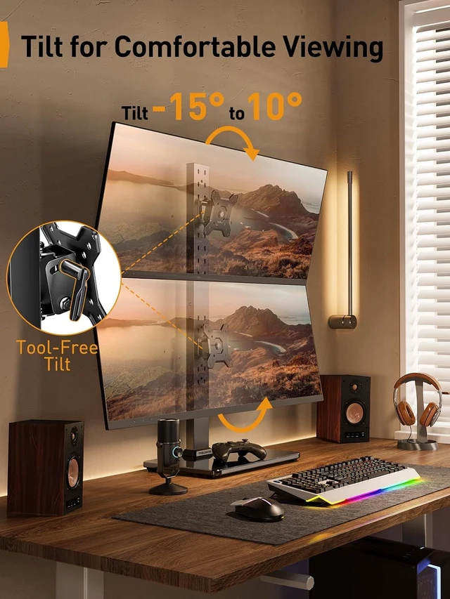 Alt view image 3 of 7 - Dual Vertical Monitor Stand for 1340 inch Screens up to 44 lbs