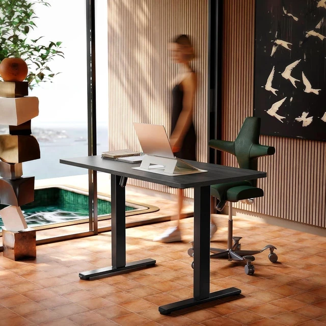 Alt view image 2 of 7 - 55x28 Inch Electric Standing Desk, Height Adjustable, Grey