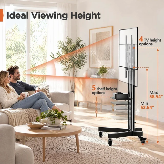 Alt view image 6 of 7 - Rolling TV Stand for 32-85 Inch Screens up to 154 lbs