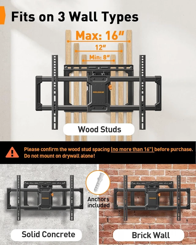 Alt view image 3 of 7 - UL Listed Full Motion TV Wall Mount for 42-90" TVs up to 132lbs