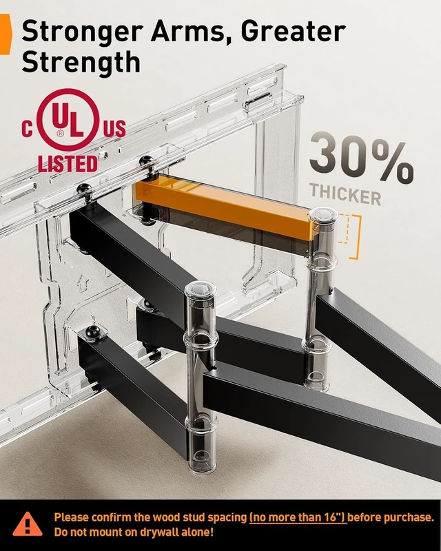Alt view image 5 of 7 - UL Listed Full Motion TV Wall Mount for 42-90" TVs up to 132lbs