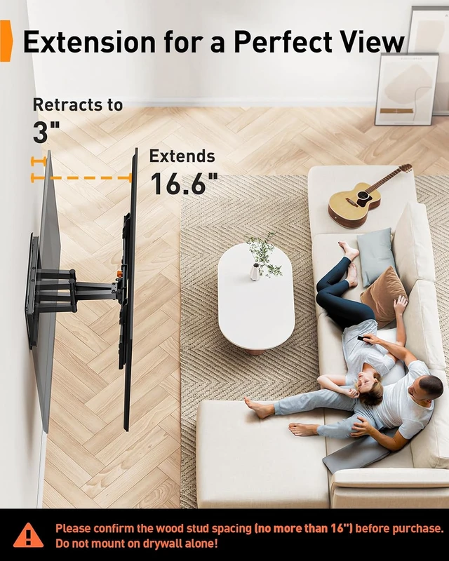 Alt view image 6 of 7 - UL Listed Full Motion TV Wall Mount for 42-90" TVs up to 132lbs