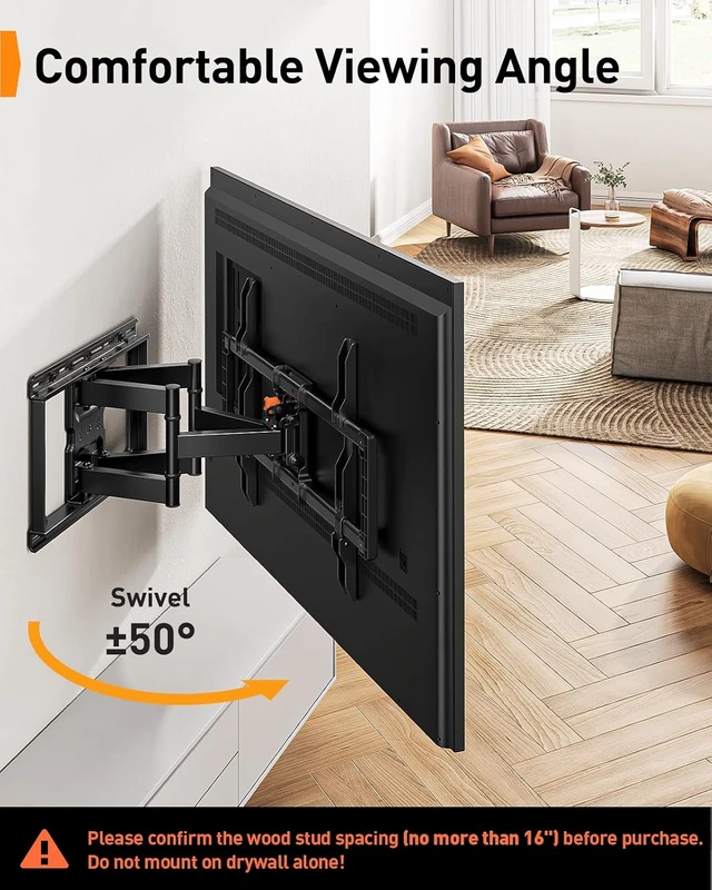 Alt view image 7 of 7 - UL Listed Full Motion TV Wall Mount for 42-90" TVs up to 132lbs
