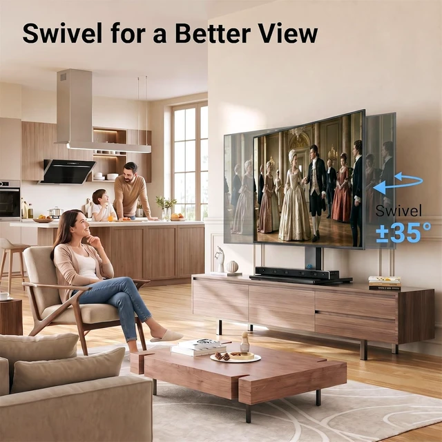 Alt view image 3 of 7 - Swivel TV Stand for 32-75 inch TVs to 99lbs with Legs