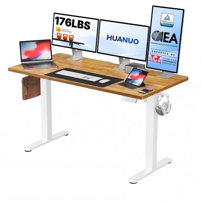 Main image of 55x28 Inch Electric Standing Desk, Adjustable, Light Vintage Brown