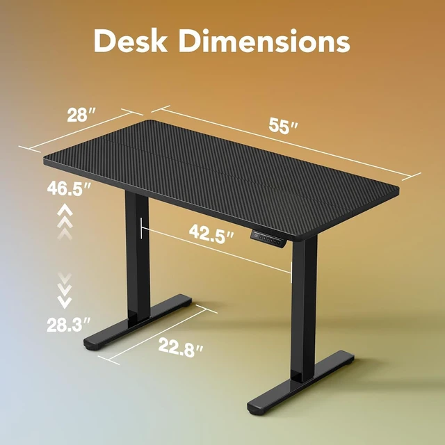 Alt view image 3 of 7 - 55x28 Inch Electric Standing Desk, Adjustable, Carbon Fiber Black
