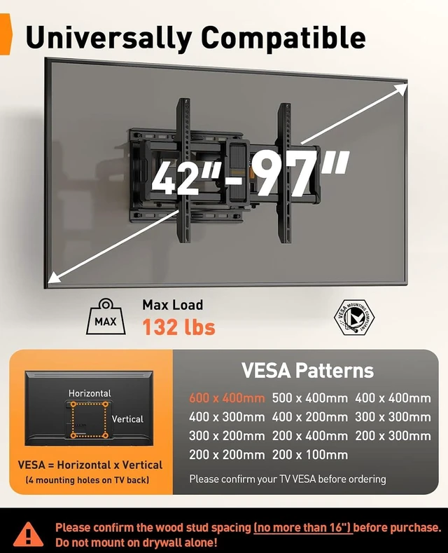 Alt view image 2 of 7 - TV Wall Mount Full Motion for 4297 inch TVs up to 132 lbs