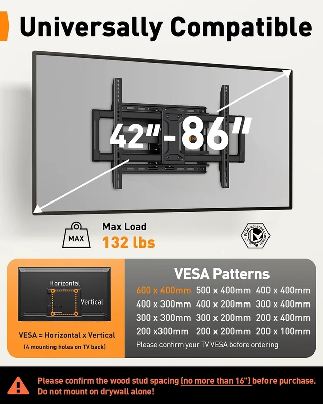 Alt view image 2 of 7 - Full Motion TV Wall Mount for 4286 inch TVs up to 132 lbs
