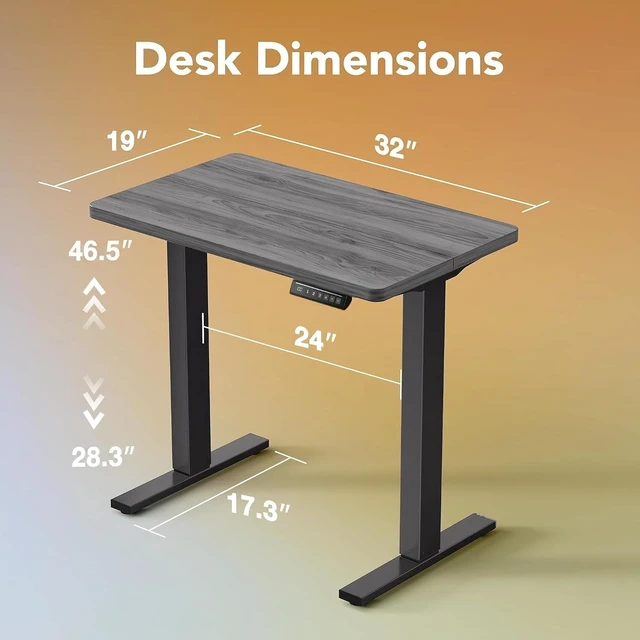 Alt view image 3 of 7 - 32x19 Inch Small Electric Standing Desk, Adjustable, Grey