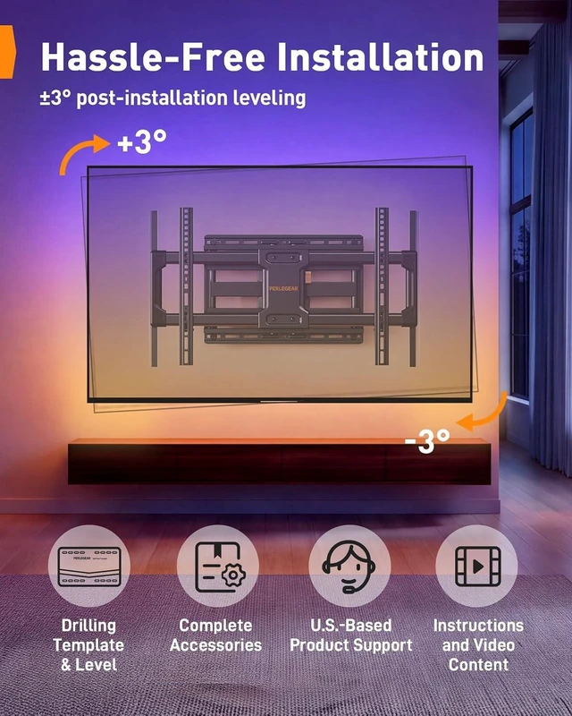 Alt view image 7 of 7 - Full Motion TV Wall Mount with LED Backlight for 4490 Inch TVs
