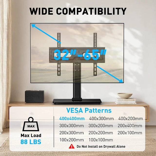 Alt view image 2 of 7 - TV Stand Legs for 32-65 inch TVs, Table Top TV Stand up to 88 lbs, Height Adjustable Television TV Mount, Universal TV Leg Base for Living Room & Bedroom (32-65 Inch with Swivel)