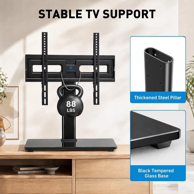 Alt view image 4 of 7 - TV Stand Legs for 32-65 inch TVs, Table Top TV Stand up to 88 lbs, Height Adjustable Television TV Mount, Universal TV Leg Base for Living Room & Bedroom (32-65 Inch with Swivel)
