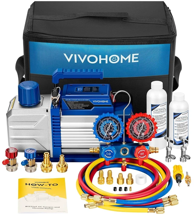 Main image of A2L 1/2 HP 5CFM Dual Stage AC Vacuum Pump and Manifold Gauge Set