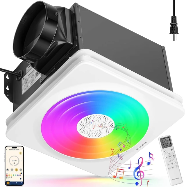 Main image of Bathroom Exhaust Fan with Humidity Sensor, RGB Lights & Speaker