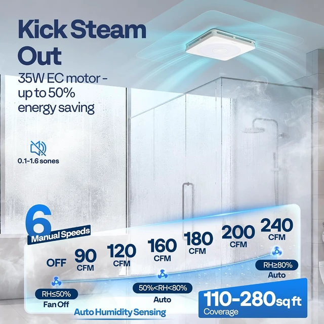 Alt view image 3 of 7 - Bathroom Exhaust Fan with Humidity Sensor, RGB Lights & Speaker