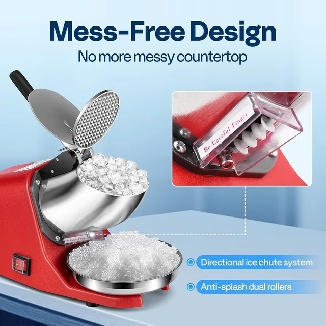 Alt view image 4 of 7 - Electric Ice Shaver Crusher Machine Red 143lbs/hr