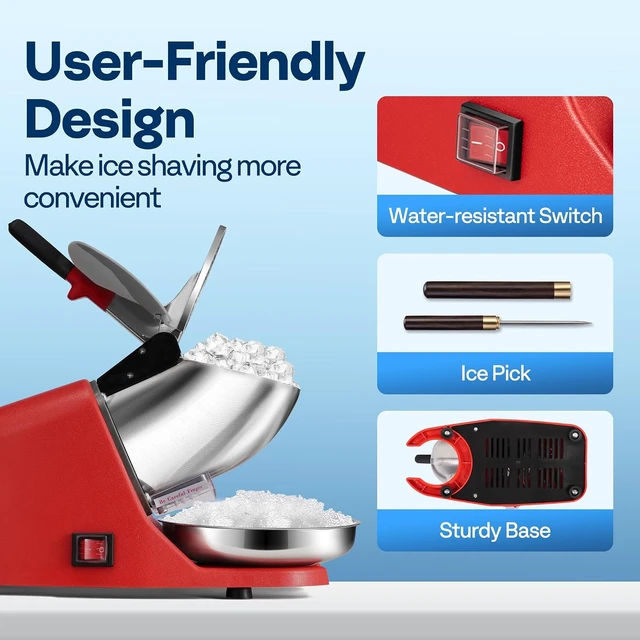 Alt view image 6 of 7 - Electric Ice Shaver Crusher Machine Red 143lbs/hr
