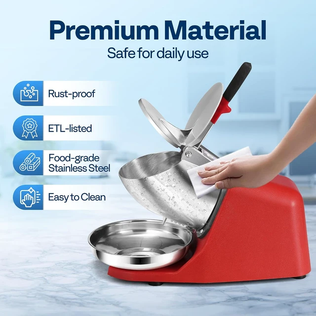 Alt view image 5 of 7 - Electric Ice Shaver Crusher Machine Red 143lbs/hr