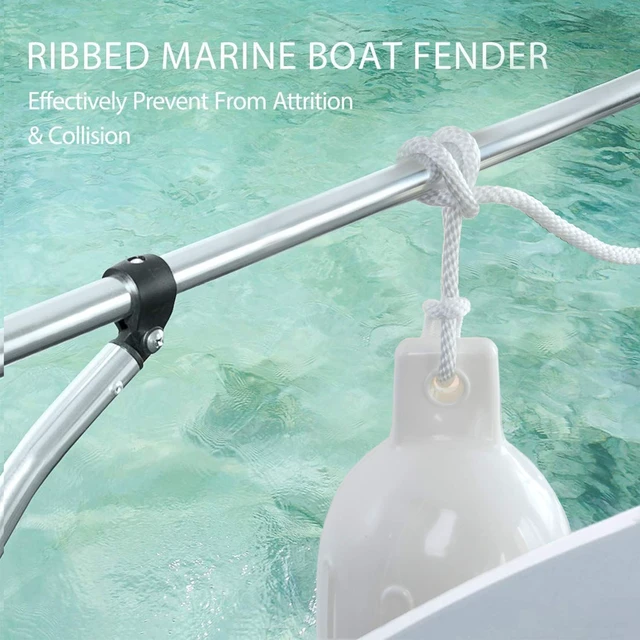 Alt view image 3 of 6 - Vinyl Ribbed Boat Fenders 4 Pack, Boat Bumpers with Ropes, Needles, and Pump to Inflate Fit for Yachts, Sailing Dinghies, Bass Boats, Black