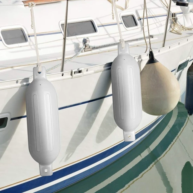 Alt view image 5 of 6 - Vinyl Ribbed Boat Fenders 4 Pack, Boat Bumpers with Ropes, Needles, and Pump to Inflate Fit for Yachts, Sailing Dinghies, Bass Boats, Black