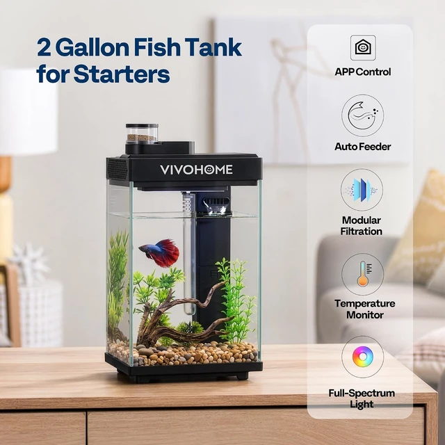 Alt view image 2 of 7 - 2 Gallon Smart Fish Tank with APP Control and Auto Feeder