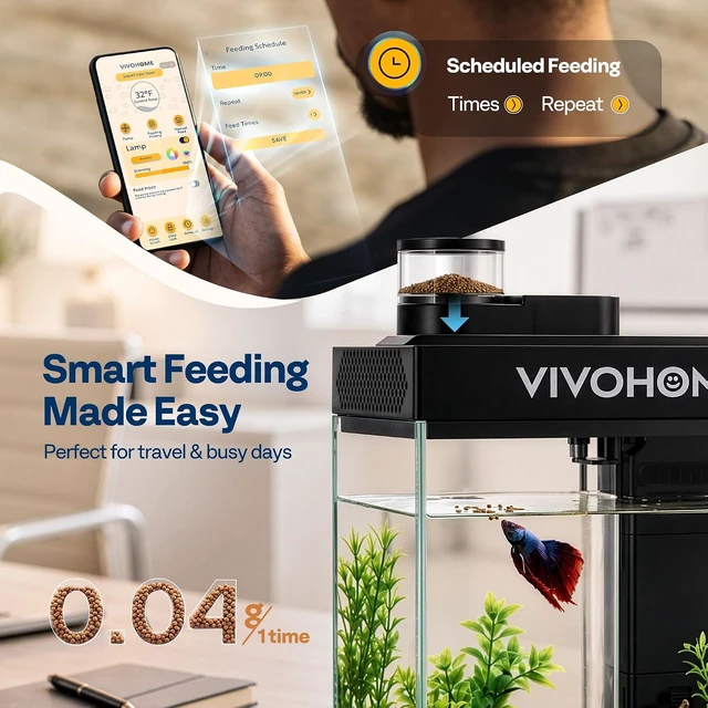 Alt view image 3 of 7 - 2 Gallon Smart Fish Tank with APP Control and Auto Feeder