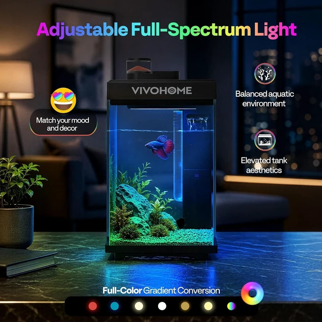 Alt view image 5 of 7 - 2 Gallon Smart Fish Tank with APP Control and Auto Feeder
