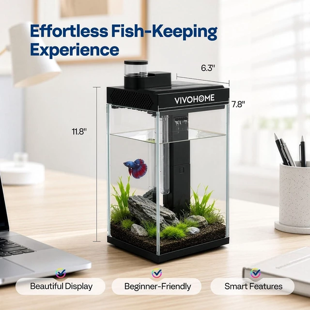 Alt view image 7 of 7 - 2 Gallon Smart Fish Tank with APP Control and Auto Feeder