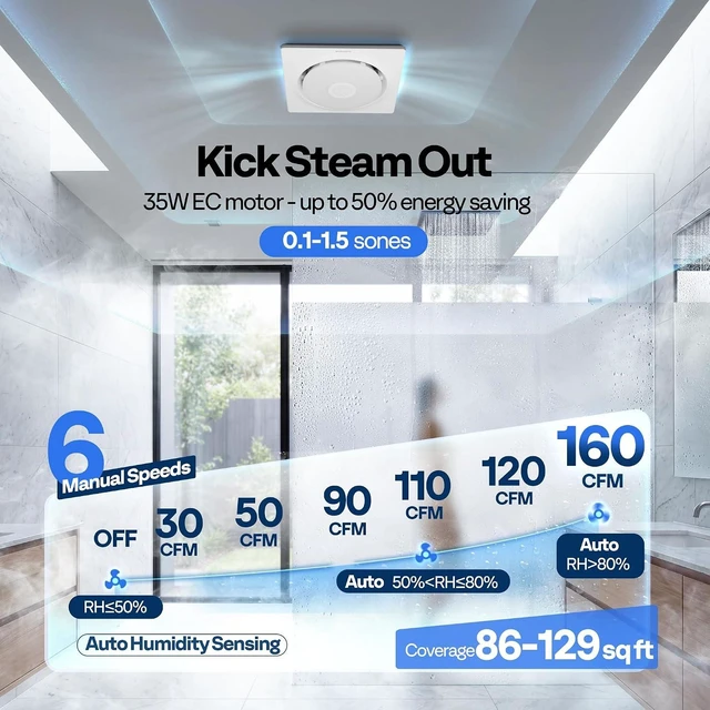 Alt view image 3 of 7 - APP Control Bathroom Exhaust Fan with Bluetooth Speaker, 160CFM